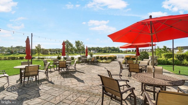 view of patio / terrace featuring a water view