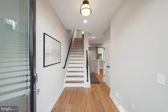 674 N 13th St, Philadelphia, PA 19123 - entrance foyer with recessed lighting, stairway, light wood-style floors, visible vents, and baseboards