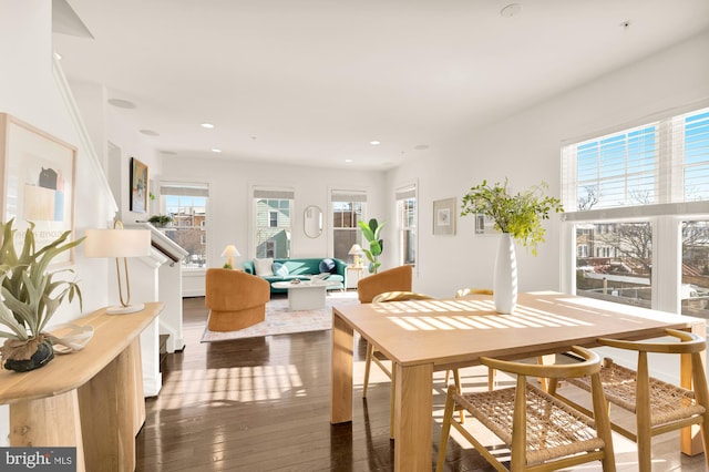 dining space featuring dark hardwood / wood-style floors