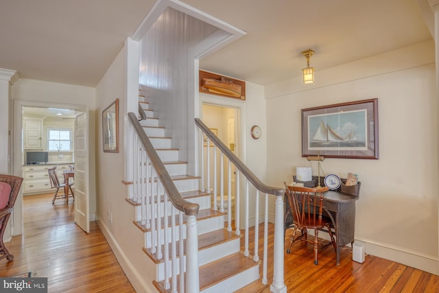 staircase featuring wood-type flooring