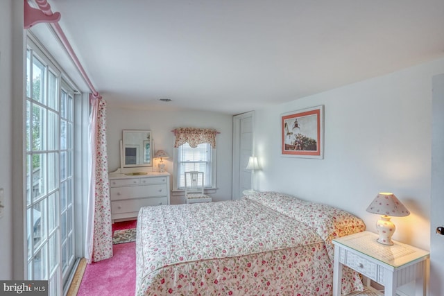 bedroom with carpet flooring and multiple windows