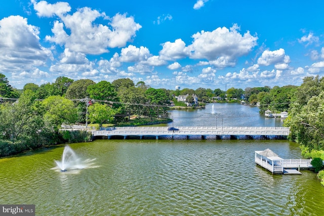 view of dock featuring a water view