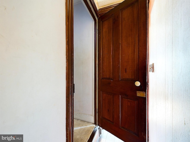 hall with wooden walls