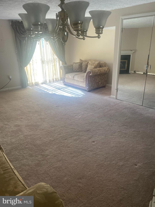 interior space featuring carpet and a textured ceiling