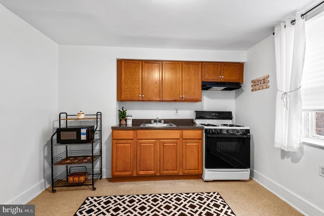 kitchen with sink and white gas range