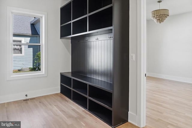 mudroom with hardwood / wood-style flooring