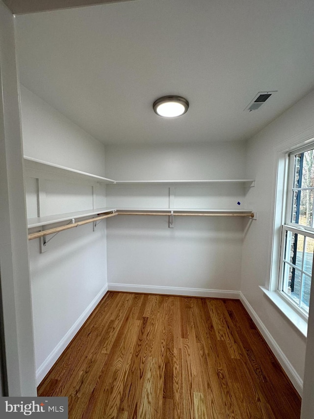 walk in closet with hardwood / wood-style flooring