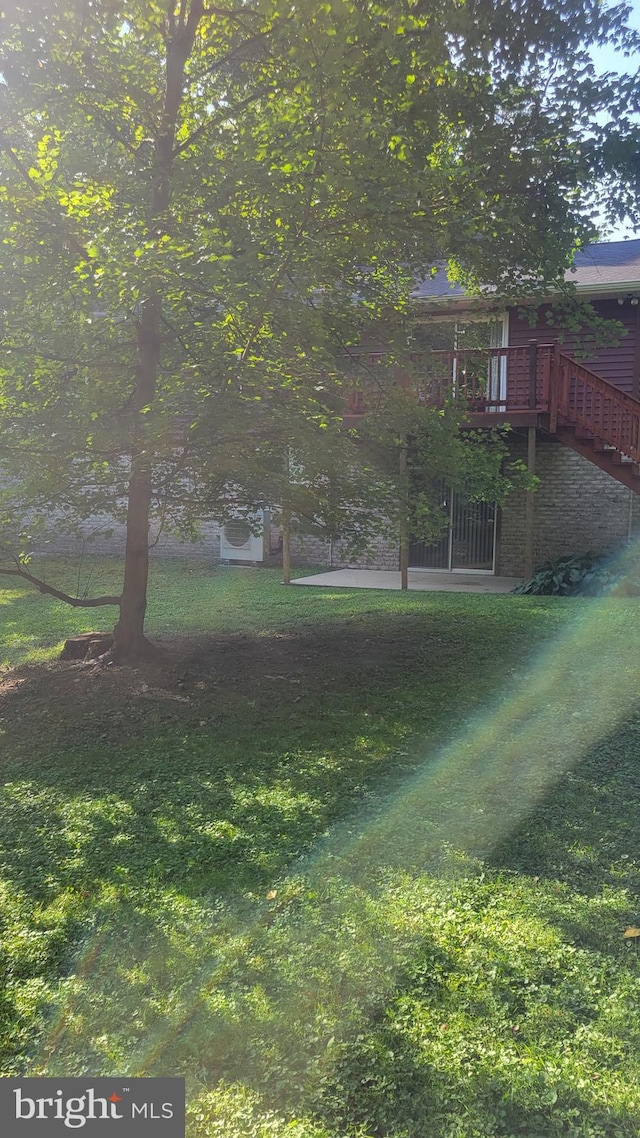 view of yard featuring a wooden deck