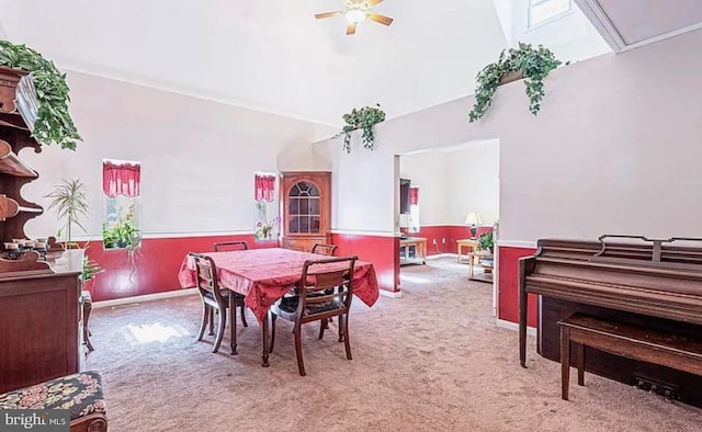 31 S Jersey Ave, Dorothy, NJ 08317 - carpeted dining area with a ceiling fan and high vaulted ceiling