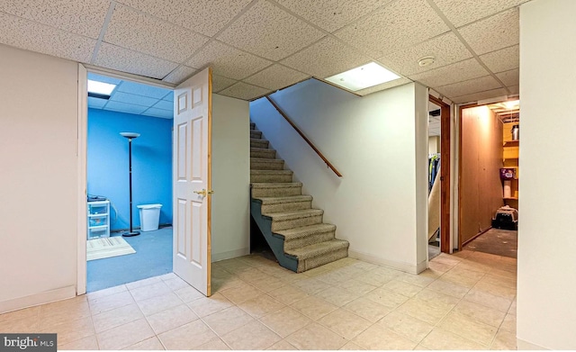 31 S Jersey Ave, Dorothy, NJ 08317 - finished below grade area featuring stairway, baseboards, and a drop ceiling