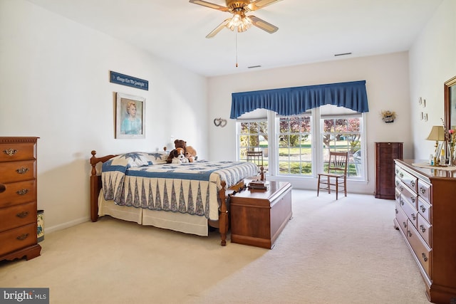 29748 Lyons Dr, Easton, MD 21601 - bedroom featuring light carpet, visible vents, and ceiling fan