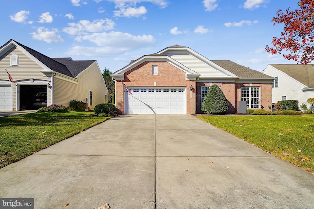 29748 Lyons Dr, Easton, MD 21601 - view of front facade with concrete driveway, a garage, brick siding, and a front yard
