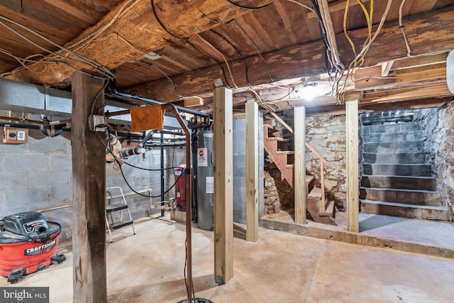 basement with water heater