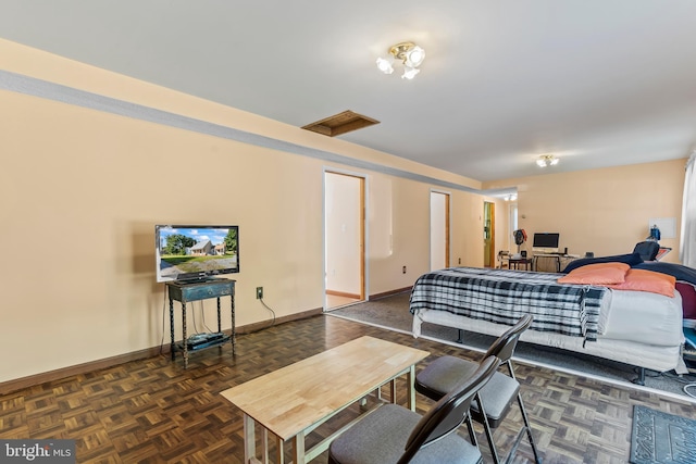 interior space featuring dark parquet flooring