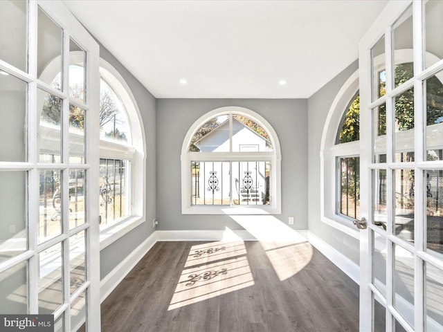 interior space with dark hardwood / wood-style flooring