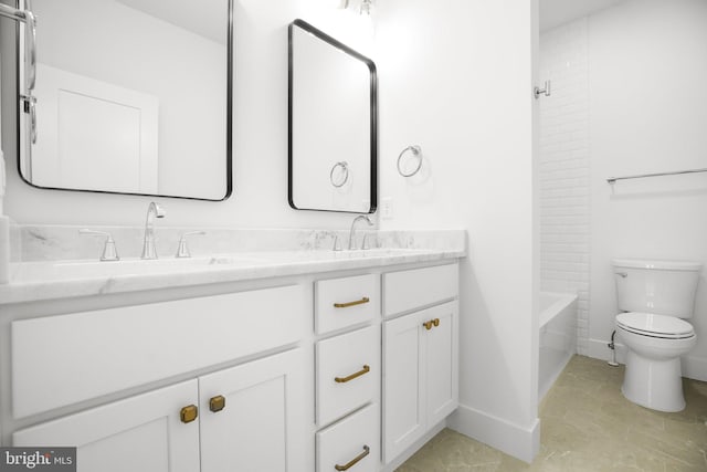 full bathroom featuring vanity, toilet, tile patterned flooring, and shower / bathtub combination