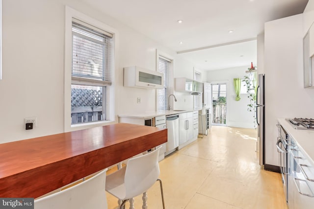 kitchen featuring white cabinetry, stainless steel appliances, and sink