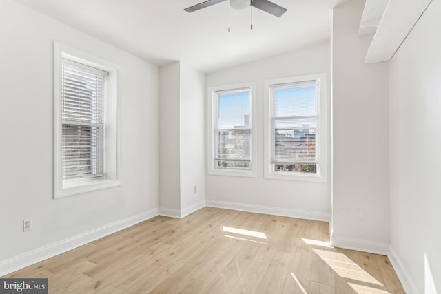 unfurnished room with light hardwood / wood-style floors and ceiling fan