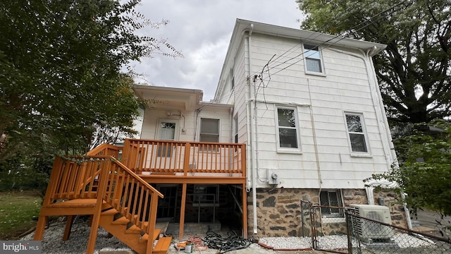 back of house with a patio, cooling unit, and a deck