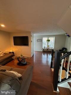 living room with dark hardwood / wood-style flooring