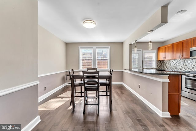 dining space featuring dark hardwood / wood-style floors