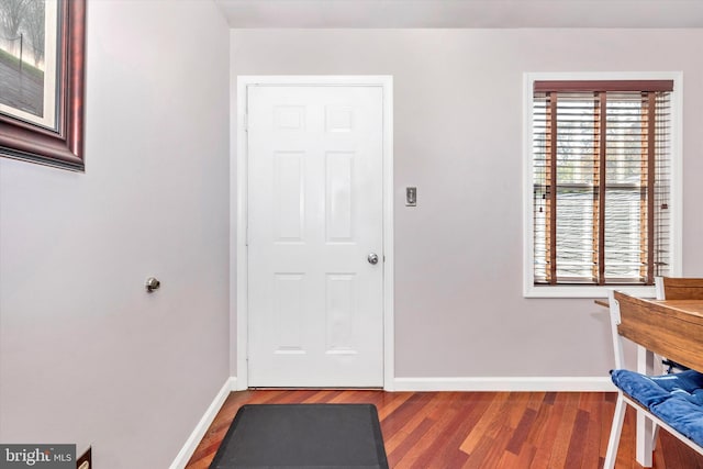 foyer entrance with hardwood / wood-style floors