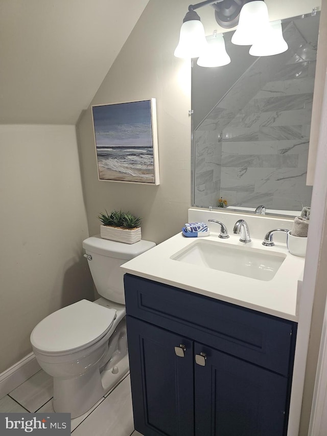 73 Genesee Ln, Willingboro, NJ 08046 - bathroom with lofted ceiling, toilet, and vanity