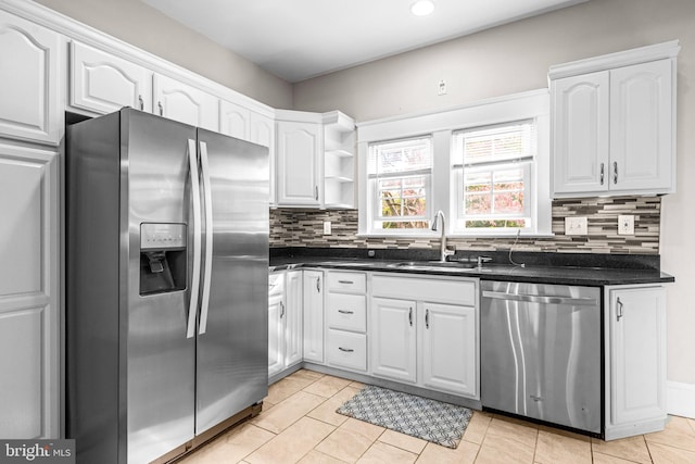 kitchen with white cabinetry, tasteful backsplash, appliances with stainless steel finishes, and sink