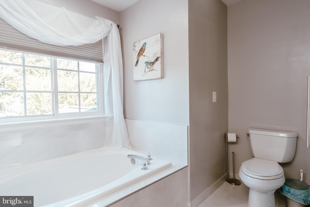 bathroom featuring toilet and a washtub