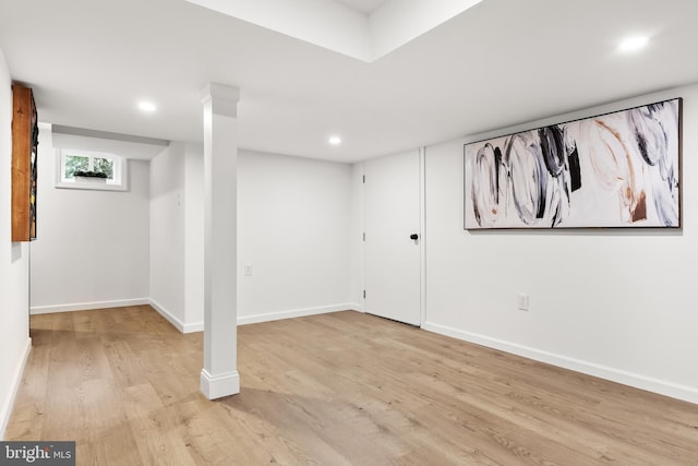 basement with light wood-type flooring