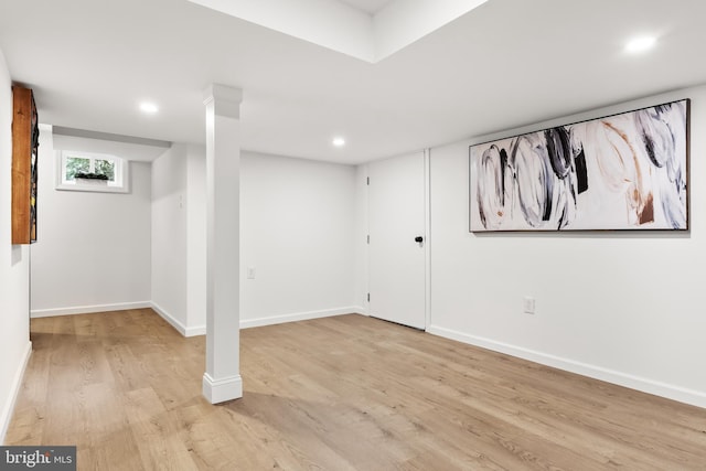 119 E Camden Ave, Moorestown, NJ 08057 - below grade area with light wood finished floors, baseboards, and recessed lighting