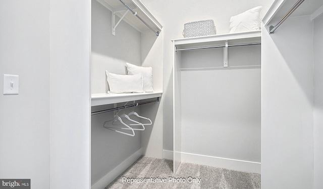 spacious closet featuring light carpet