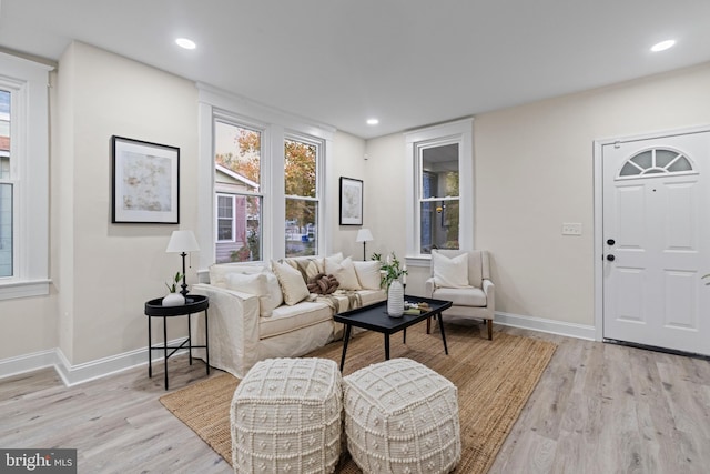 living room with light hardwood / wood-style floors