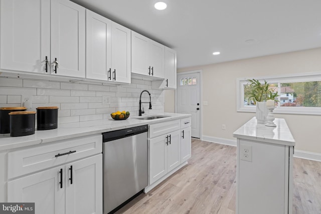 kitchen with sink, dishwasher, and white cabinetry