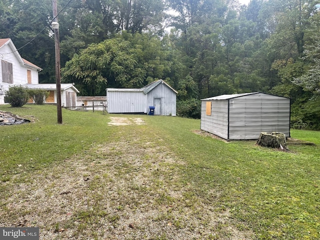 view of yard with a storage unit