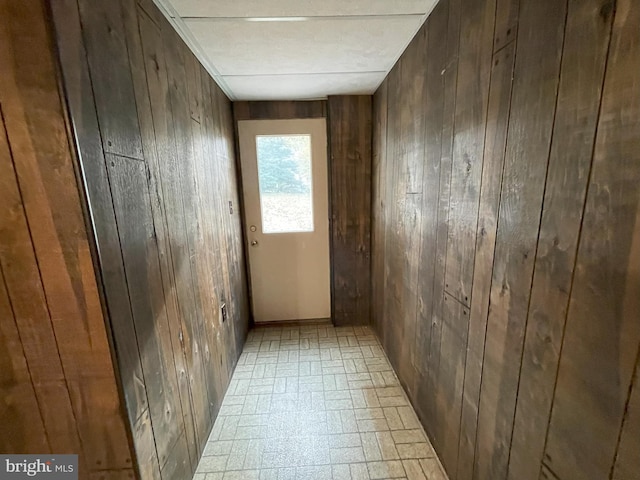 hall with wood walls