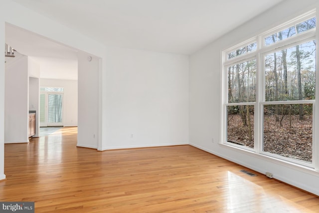 spare room featuring light hardwood / wood-style floors