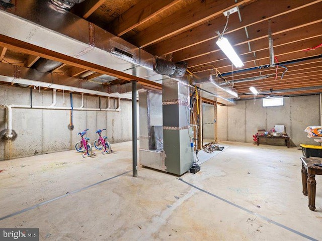 basement with heating unit