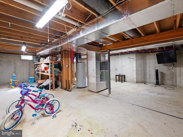 basement featuring gas water heater