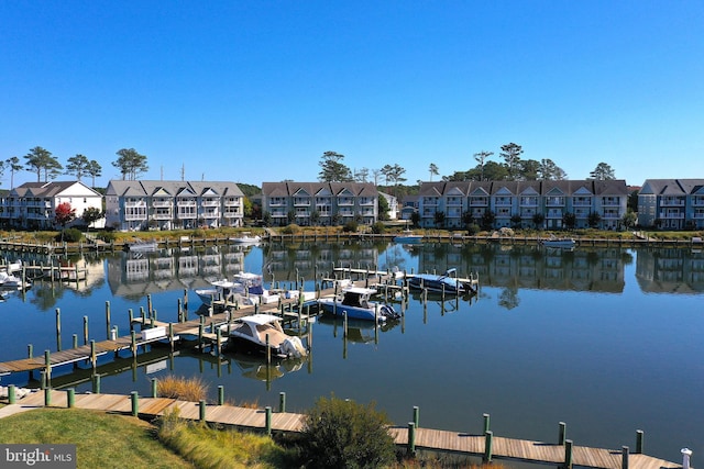 view of dock with a water view