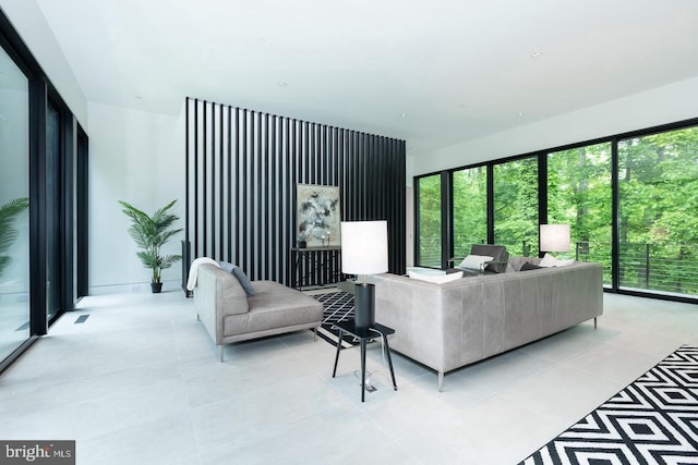 living area featuring light tile patterned floors