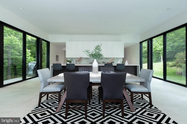 tiled dining space with a wealth of natural light