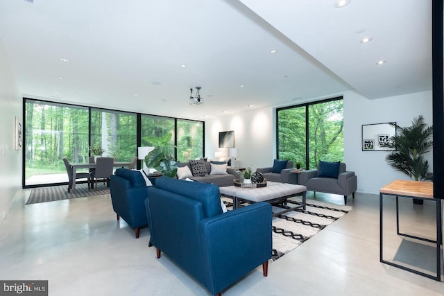 living room with expansive windows