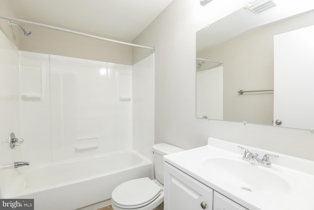 full bathroom featuring vanity, toilet, and shower / tub combination