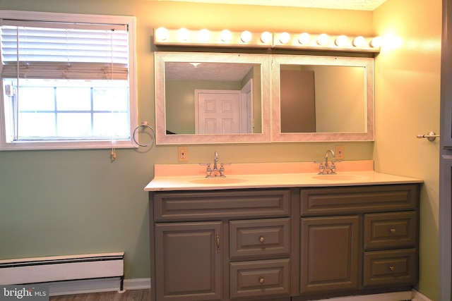 2810 Panther Rd, Vineland, NJ 08361 - full bathroom featuring double vanity, a baseboard heating unit, and a sink