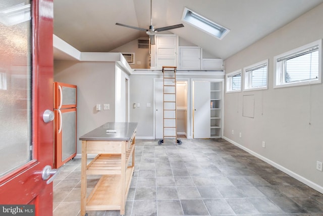 basement featuring ceiling fan