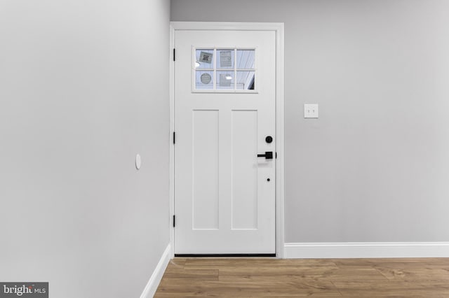 doorway to outside featuring wood-type flooring