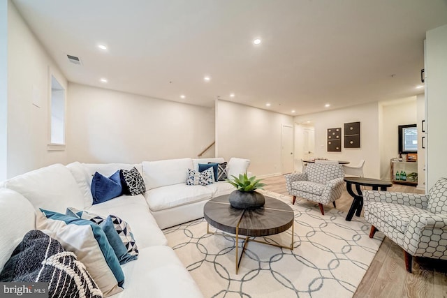 living room featuring light wood-type flooring