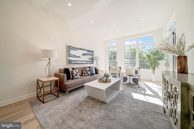 living room with light hardwood / wood-style flooring