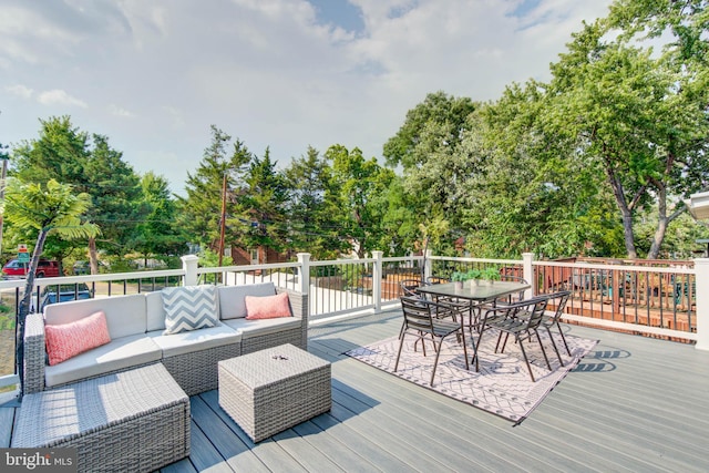 wooden deck featuring an outdoor living space